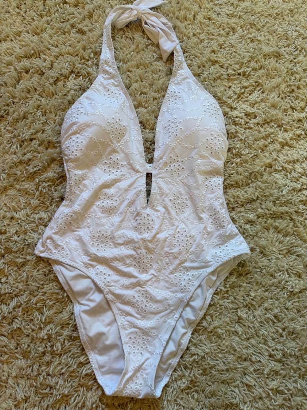 White Eyelet Halter One-Piece Swimsuit